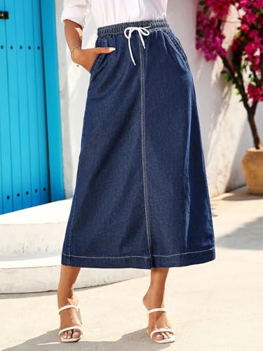 SweatyRocks Women's Denim Midi Skirts Loose Fit Pockets Women Skirts 2025 Casual4