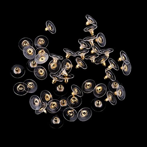 Image of Moud Jewels (200 Pcs or 100 Pairs Approx) Findings Golden Bullet clutch with Silicone Rubber Pad / Earring Stopper / Earring Nut / Earring Golden Back / Earring Golden Pech / Earring Nuts Golden / Earring Golden Metal Stopper Lock with Silicone or Rubber Pad / Earring Back Stopper / Earring Back Supporter / Earring Stoppers / Earring Post Back Stopper Golden / Golden Earring Stopper(Golden 100 Pairs Or 200 Pcs Approx)