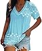 WEFIYERS T-shirt casual estate camicia per donna top sciolto maniche corte scollo a V doppio collo camicetta stampa vintage, Blu, 46