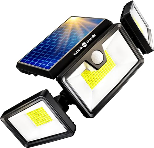 Whole Goods Solar Outdoor Wall Lights | 216 LED Solar Powered Waterproof Motion Sensor Security Lantern | Spot Lights for Patio Garden Porch & Yard | 2200mAh Battery Exterior Night Flood Light