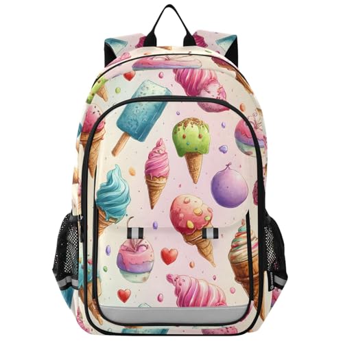 Sac à dos décontracté pour voyage et école, style coloré crème glacée unique