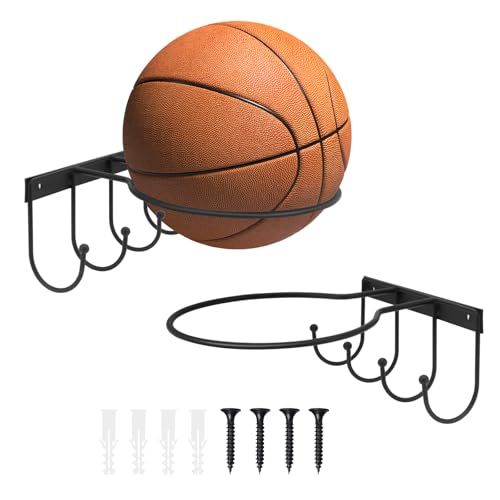 Yuhtech 2pcs Support Mural de Ballon avec Crochets, Support de Football, Support de Stockage de Ballon pour Basket-Ball, Football, Soccer et Volley-Ball, Support de Ballon Universel de 16 cm