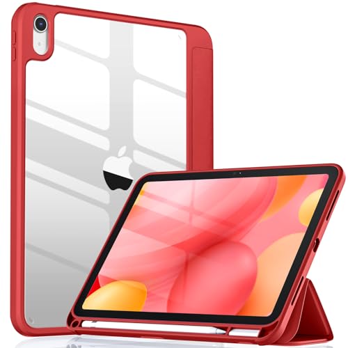 Image of Wenlaty Compatible with iPad (A16) 11th Generation Case 11 Inch 2025, for iPad 10th Generation Case 10.9 Inch 2022 with Pencil Holder, Trifold Stand Protective Clear Back Shell, Auto Wake /Sleep, Red