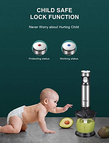 Yabano-Batidora-de-Mano-1000W-Minipimer-4-en-1-Batidora-Varillas-Inteligente-Batidora-Electrica-con-Turbo-para-Smoothie-4-Cuchillos-y-Acero-Inoxidable-Cepillado-de-Material-Sin-BPA