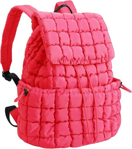 Image of MOCA Quilted Puffer Backpack for Women, Nylon Puffy Casual Girls Womens Backpack, Lightweight Hiking Gym Daypack Preppy Travel Bag with Adjustable Top Flap Drawstring