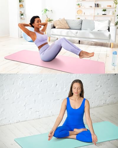 Image of Woanger 2 Pack Yoga Mats (72x24) 3 /8 Inch Thick Exercise Yoga Mat for Home Workout with Strap Non Slip Pilates Gym Supplies for Women Men(Pink, Green,Tpe)