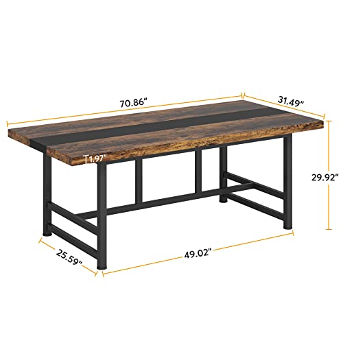 Tribesigns Rustic Dinning Table For 6, 70 Inches Home & Kitchen Table, Wood Large Dinning Room Tableb With Metal Frame For Family Gathering Or Party (Rectangular), W70.86 * D31.49 * H29.92 Inches #TOP1