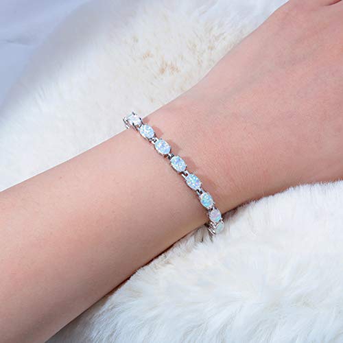 CiNily Rhodium Plated Fire Opal Women Jewelry Wedding Gift Gemstone Bracelet 8.5"4