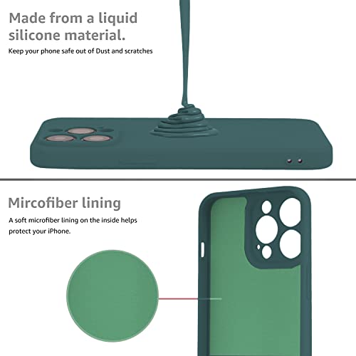 Image of DIZORO Microfiber Square Candy Case Compatible for iPhone 14 PRO, Shockproof Slim Back Cover Liquid Silicone Case -Forest Green