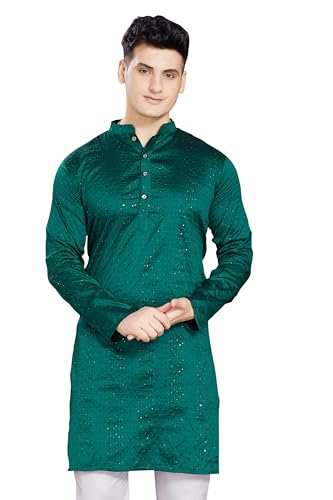 Image of DIVISIVE Men's Jequard Embroidered Art Silk Slim Fit Only Kurta