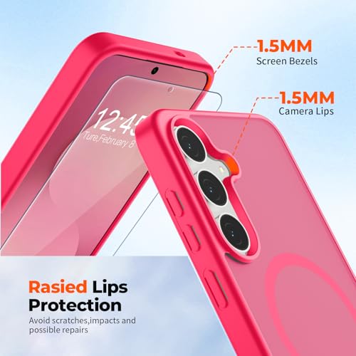 Image of SUPFINE Magnetic for Samsung Galaxy S25 FE Case with Screen Protector, (Built-in Magnets) (Military Grade Drop Protection) Slim Translucent Shockproof Phone Case,Hot Pink