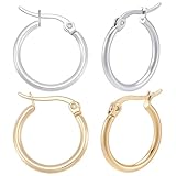 Beebeecraft 12 pares de aretes de aro redondos de acero inoxidable chapados en oro de 18 quilates, 20 mm/21 mm, aretes de aro gruesos franceses de círculo pequeño para mujer, decoración de joyería
