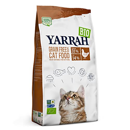 YARRAH Bio Katzenfutter trocken | weizenfrei | Hochwertiges Premium Trockenfutter für Katzen | Hoher Nährstoffanteil | Futter für Katzen jeden Alters mit Bio-Huhn und MSC Fisch, 2.4kg