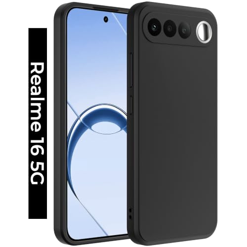 Image of A rtistque Back Cover Case for Realme 16 5G with Camera Protection | Shockproof TPU|Stylish Protective Design|Slim Fit|Ultra Matte| Back Cover - Black