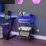 Aquzee Console de jeu vidéo plateau avec sortie, sacs stéréo et support avec lumière de bande led, 4-Tier Plateau de jeu pour PS4 PS5 Organisateur de jeux Xbox, Centre de petits divertissements AV Support pour les médias CD DVD