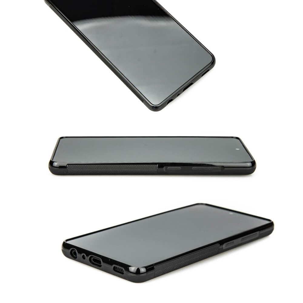 Custodia in legno con motivo floreale incisione, legno, policarbonato e silicone TPU, compatibile con Samsung Galaxy Smartphone, nero