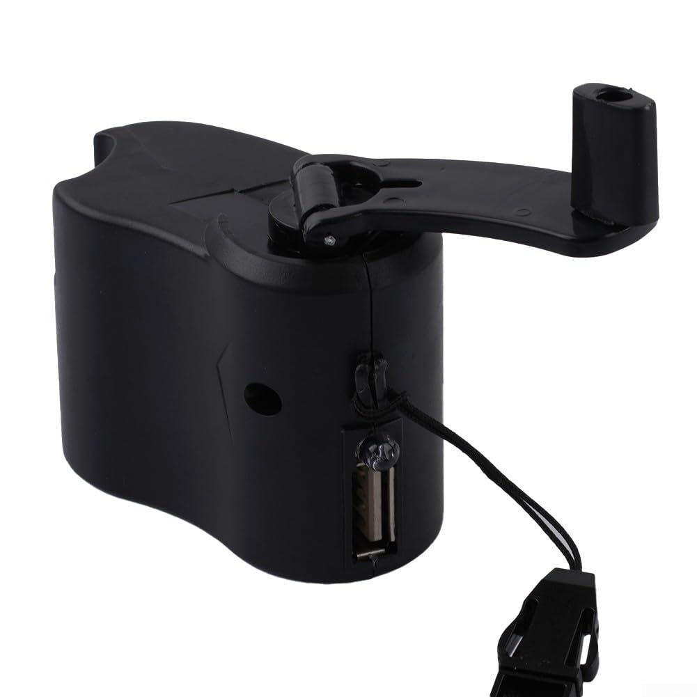 Generatore di carica a manovella USB, a dinamo manuale, per viaggi, ufficio, attività all'aperto, portatile, leggero, con indicatore luminoso (nero)