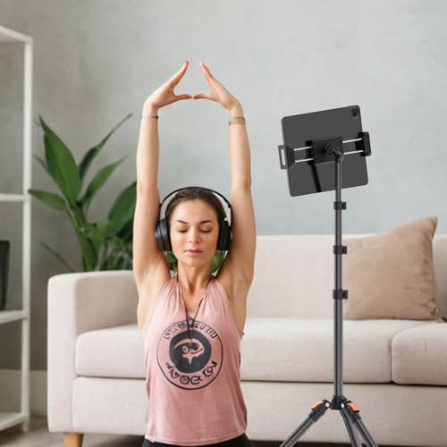 TONEOF 182cm/72" Tablet Floor Tripod Stand, Phone Tripod Stand with 360° Rotatable Ball Head &Travel Bag, Stable Foldable Laptop Mount for Travel/Watching/Vlogging, for iPad/Tablet/Kindle/Phone-Black