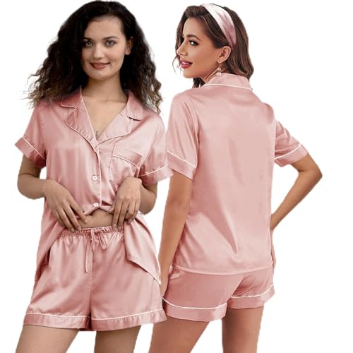 Image of 3Pcs Silk Pajamas XS-4XL Womens Satin Pajama Short Floral Sleepwear Bride Soft Pj Lounge Sets Pjs Shorts Set