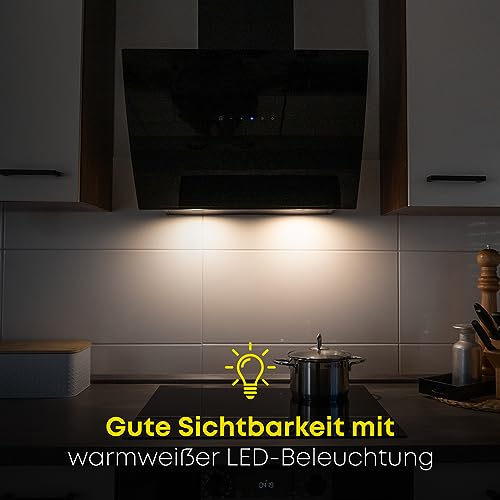 Bomann® Dunstabzugshaube 60cm mit bürstenlosem DC-Motor | Dunstabzugshaube Umluft oder Abluftbetrieb | Kopffreihaube mit 3 Stufen | Schräghaube mit Auto Opening & 5-lagiger Aluminium-Filter | DU 7605