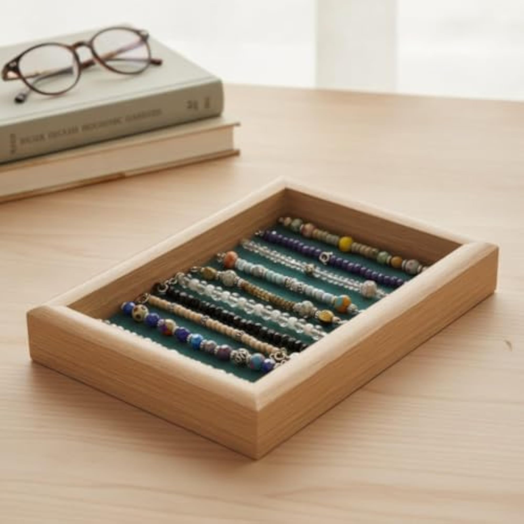 Rectangular Wooden Jewelry Display Tray, Open-Top Design