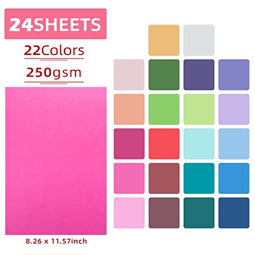 24 folhas de papel cartolina autoadesivo, 22 cores, papel adesivo colorido para impressão A4 para Cr