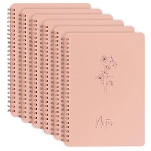 CHIHEUNG 6PCS A5 Spiral Notebooks, 21x14.8cm Lined Notebook, 120 Pages/60 Sheets 100gsm Thick Pink Notebook for School, Office & Travel Journaling