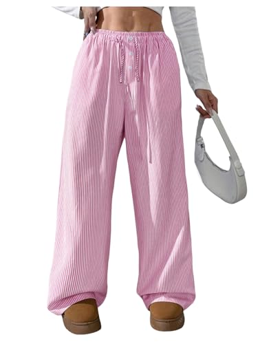 Image of SHENHE Girl's Linen Low Waisted Drawstring Button Front Loose Long Pants Casual Boho Trousers