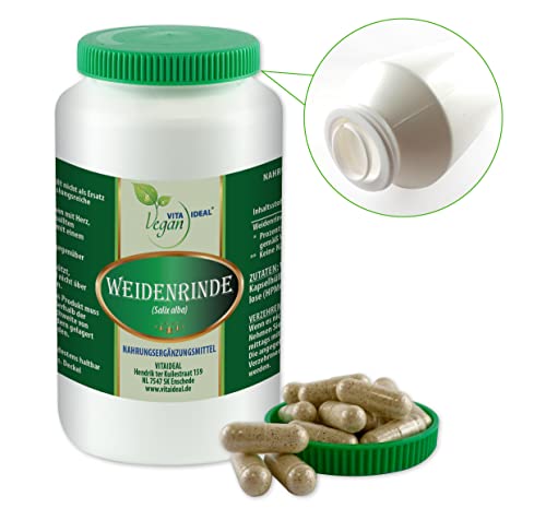 VITA IDEAL Vegan® WEIDENRINDE 120 KAPSELN - Salicis alba Cort - Tagesportion 460mg - Silber - WEIDEN - RINDE reines Pulver. Pflanzlich, natürlich & ohne Zusatzstoffe,