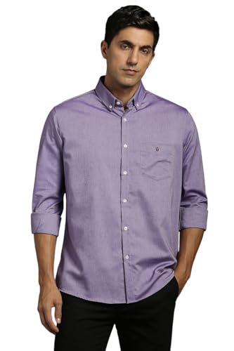 Image of Louis Philippe Men's Slim Fit Signature Oxford Easy Care, Natural Stretch Full Sleeve Solid Casual Shirt, Cotton