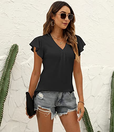 Women's Summer Tops Ruffle Sleeve V Neck Tunic Shirts Business Casual Flowy Blouses for Women2