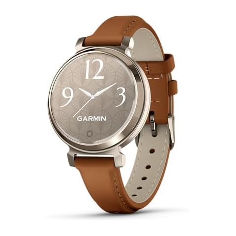 Garmin Lily 2, Small and Stylish Smartwatch, Hidden Display, Patterned Lens, Up to 5 Days Battery Life, Tan Cover