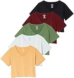 5 Pack Set Womens Short Sleeve Crop Tops Workout Top Tees T Shirts Dry Fit V Neck Summer Running Gym Yoga Active Cropped