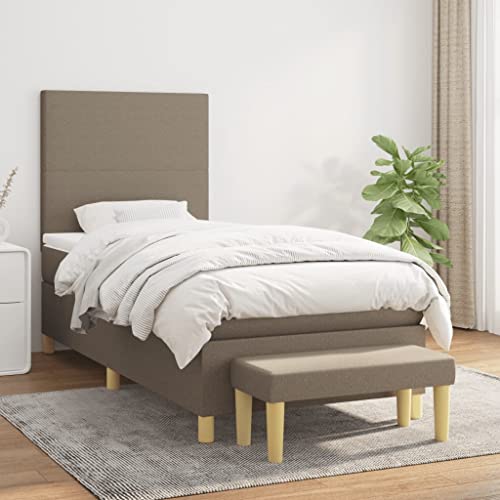 Boxspringbett mit Matratze, Taupe, 90x190 cm, Stoffbezug, höhenverstellbares Kopfteil, Taschenfederkernmatratze, mittelharter Liegekomfort, komplettes Schlafzimmer-Set