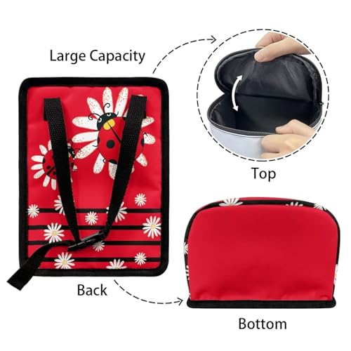 Image of KEIAHUAN Red Ladybug Daisy Hanging Car Trash Can for Back Seat Cute Trash Bag Collapsible and Portable Garbage Bin Large Capacity Automotive Garbage Cans