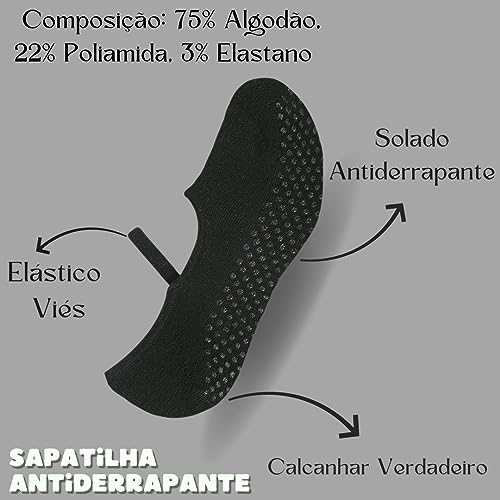 Kit 3X Pares Meia Sapatilha Pilates Antiderrapante Tam 34 a 39 - Selene (Preto/Pink/Marinho)