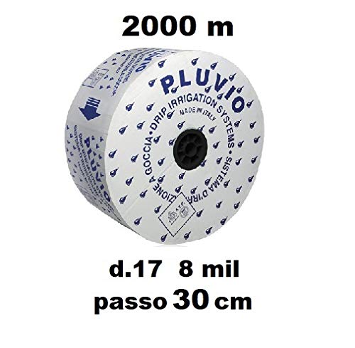 PLUVIO Bobina da 2000 MT D. 17 8 Mil Passo 30 CM MANICHETTA GOCCIOLANTE Tubo 2 LT/H