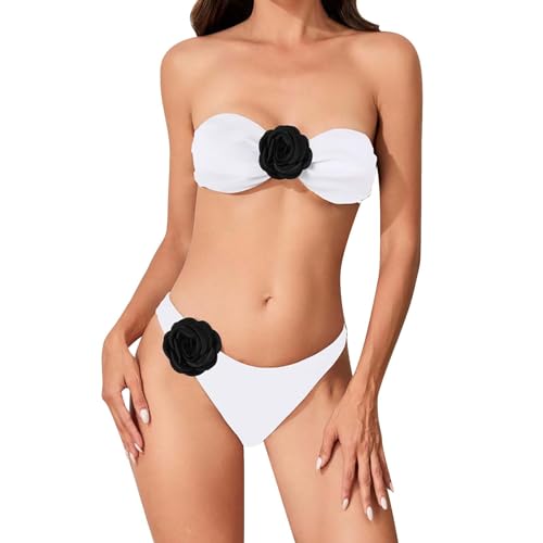 Braga de Bikini Mujer Bikini Mujer Reductor Conjunto de 2 Mujeres Traje Baño Sin Tirantes Corte Bañador Brasileño Top Talla Grande (White M)