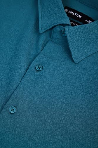 Image of SNITCH Men Casual Shirt | Slim Fit Long Sleeve Spread Collar Vertical Crinkle Textured Pattern | Breathable Polyester Blend & Stretchable Fabric for Casual Outing & Everyday Use