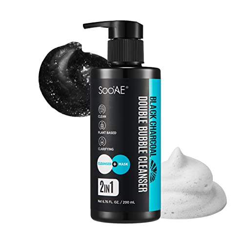 Soo'ae Black Charcoal Double Bubble Mask Cleanser -2 𝗶𝗻 1 𝗢𝘅𝘆𝗴𝗲𝗻 𝗕𝘂𝗯𝗯𝗹𝗲 𝗠𝗮𝘀𝗸 𝗮𝗻𝗱 𝗙𝗮𝗰𝗲 𝗪𝗮𝘀𝗵 Cleansing Foam Cleanser Double Cleanse Great For Men And Women, Charcoal Face Wash 200Ml #TOP12