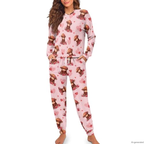 Image of Women's 2 Piece Printed Pajama Set Long Sleeve Sleepwear Set with Long Pants Casual Lounge Sets with Pocket