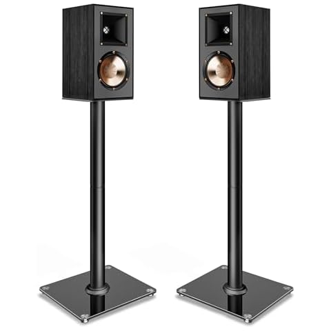 PEGZONE Speaker Stands Pair for Surround Sound,55 LBS Capacity,30.1 inch Floor Bookshlef Speaker Stands,Cable Management,Large Base,1 Pair,Black Cover
