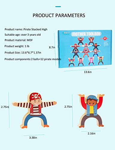 Kids Blocks Wooden Stacking Toys Game Pirate Hercules Balance Building Blocks Children's Educational Development Set Montessori Balance Toys For Toddler Kids Over Three Years Old （14Pcs） #TOP4