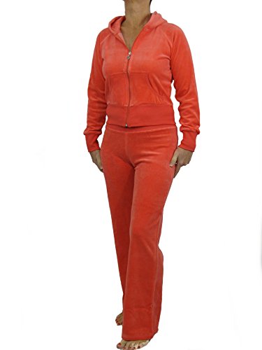 Love Lola® Survêtement en velours de qualité pour femme - Survêtement à capuche - Grande taille, corail, XL Cover