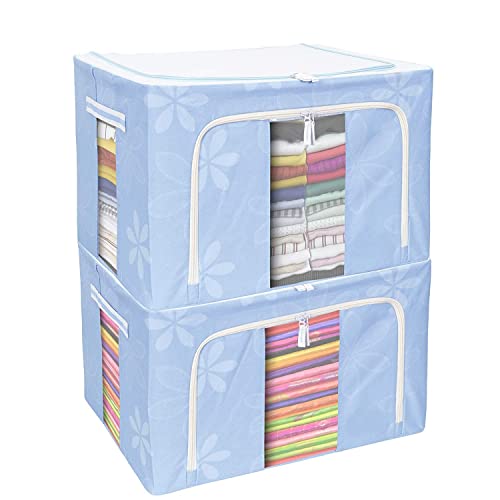Image of TEKCOOL Foldable Steel Frame Clothes Organizer Storage Box for Wardrobe, Saree, Shirts, and Blankets (66 Ltr - Pack of 1, Oxford Fabric).