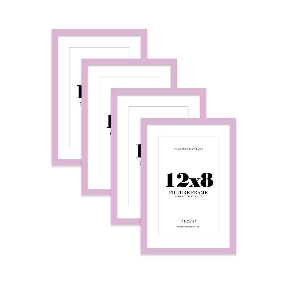 Lilac Picture Frame 12x8 With 10x6 Mount for Photos - Wall & Table Display, Landscape or Portrait, 4 Pack