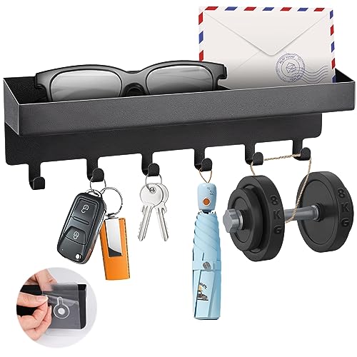 KingAcc Colgador llaves, Portallaves Pared de Metal con Bandeja, Portallaves Pared sin Perforaciones con 6 Ganchos para llaves para Entradas, Pasillos, Armarios y Oficinas