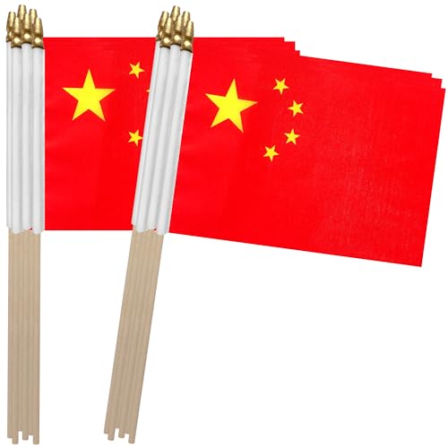 TSMD China Stick Flag Chinese Small Mini Hand Held Flags,5x8 Inch,12 Pack