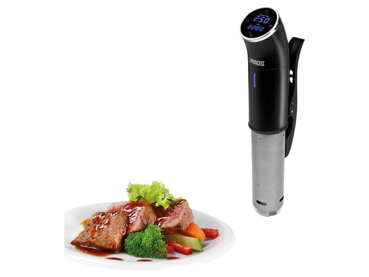 Princess Sous-​Vide Stick, Sous Vide Cooker & Termocircolatore Di Precisione, Display Digitale, IPX7 Impermeabile, Temperatura 25–95 °C, Segnale Fine Cottura, 1200 W, Nero, 01.267003.01.001
