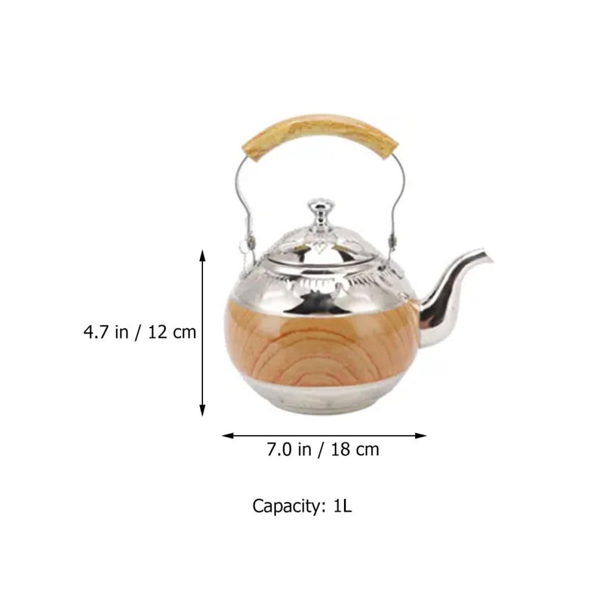 Tetera de Acero Inoxidable con Asa 1L Capacidad Grande, Diseño Elegante y Resistente, Fácil para Verter Té en Ambientes
